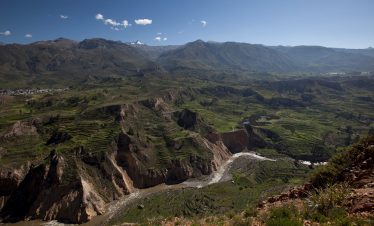 Terrassen und grüne Felder im Colca Tal